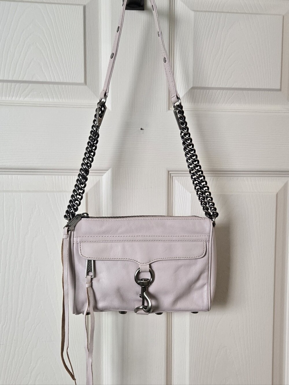 Rebecca Minkoff Leather Shoulder Bag in Light Pink with Gunmetal Chain